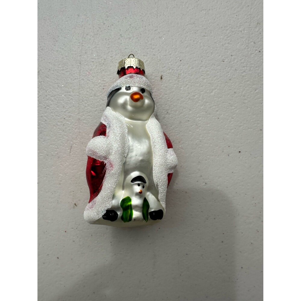 Vintage Glass Blown Mama & Baby Penguin Santa Christmas Tree Ornament